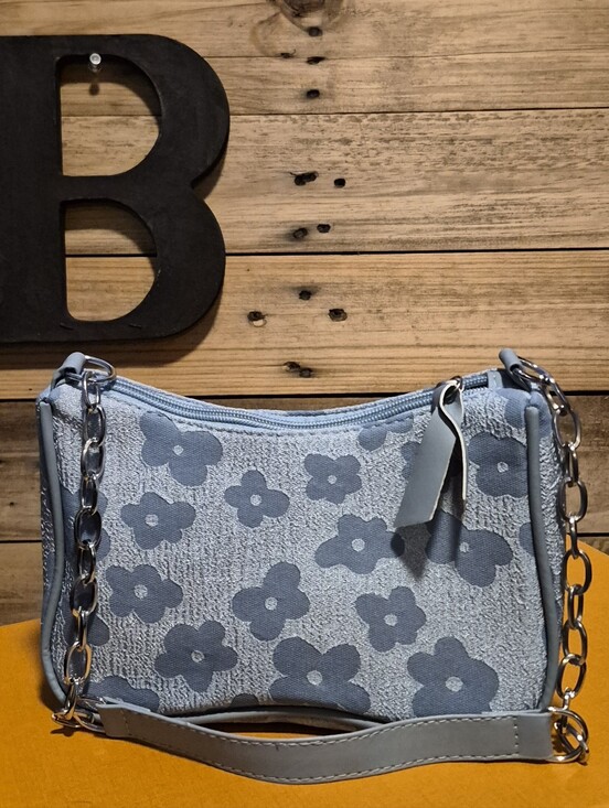 YNS Generic Handbags - YNS Generic Light Blue Floral Chain Crossbody Bag